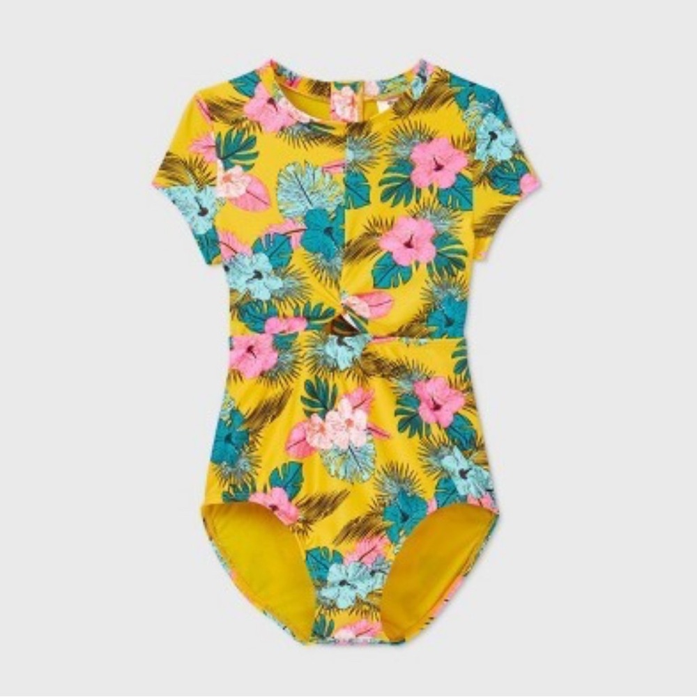Art Class Swimsuit tropical print NWT girls Large UPF 50+
